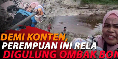 VIRAL AKSI NEKAT PEREMPUAN TANTANG OMBAK DI RIAU
